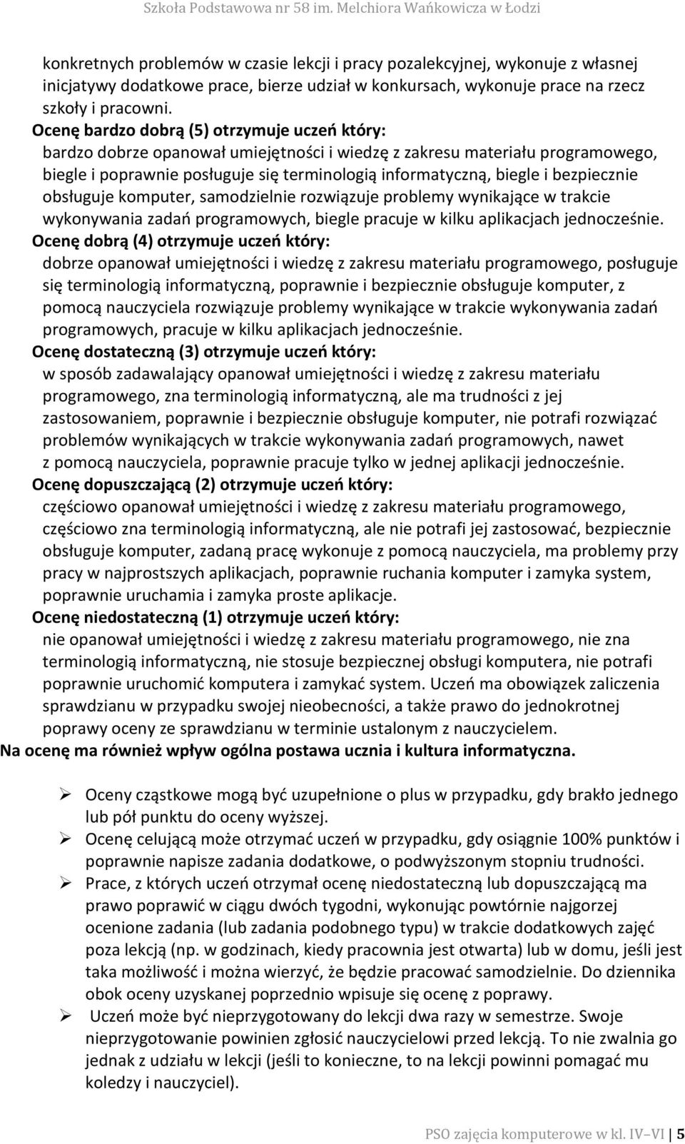 bezpiecznie obsługuje komputer, samodzielnie rozwiązuje problemy wynikające w trakcie wykonywania zadań programowych, biegle pracuje w kilku aplikacjach jednocześnie.