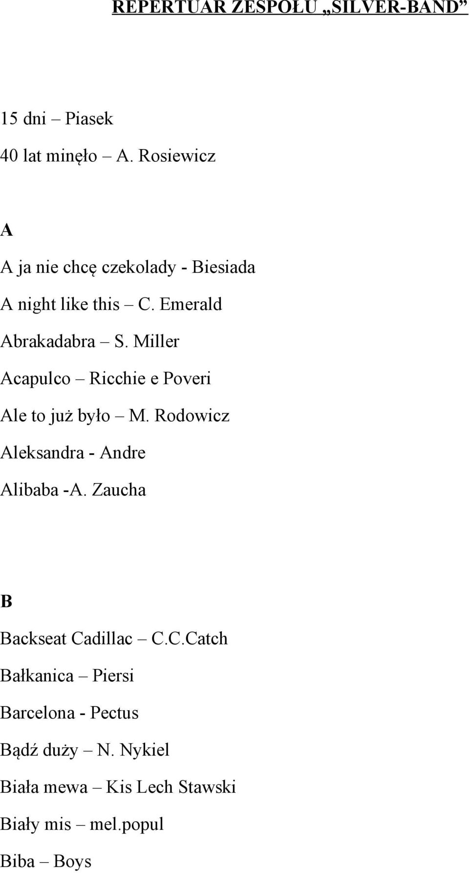 Miller Acapulco Ricchie e Poveri Ale to już było M. Rodowicz Aleksandra - Andre Alibaba -A.