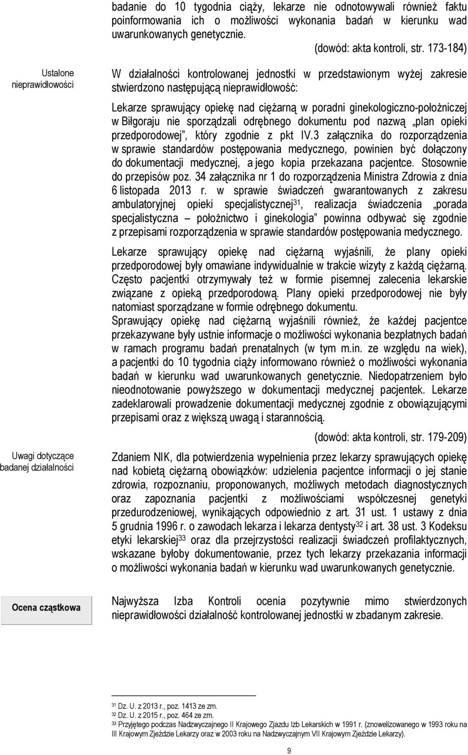Lekarze sprawujący opiekę nad ciężarną w poradni ginekologiczno-położniczej w Biłgoraju nie sporządzali odrębnego dokumentu pod nazwą plan opieki przedporodowej, który zgodnie z pkt IV.