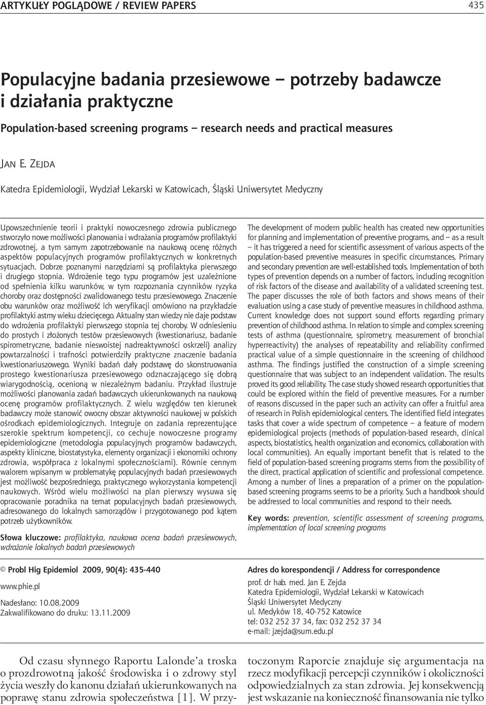 screening programs research needs and practical measures Jan E.