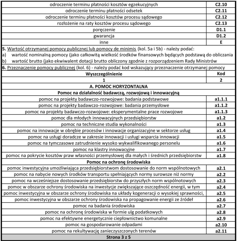 5a i 5b) - należy podać: a) wartość nominalną pomocy (jako całkowitą wielkość środków finansowych będących podstawą do obliczania b) wartość brutto (jako ekwiwalent dotacji brutto obliczony zgodnie z