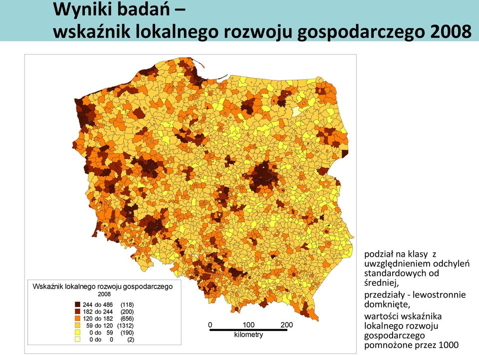 (190) 0 do 0 (2) 0 100 kilometry 200 podział na klasy z uwzględnieniem odchyleń standardowych od