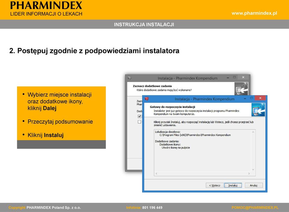 instalacji oraz dodatkowe ikony,