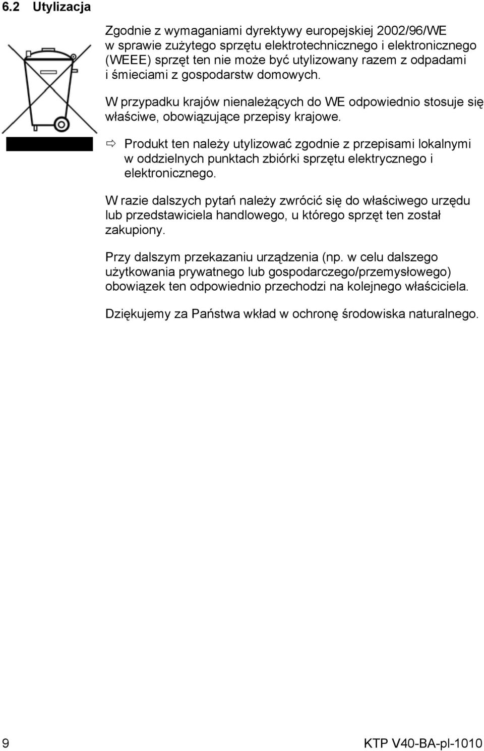 Produkt ten należy utylizować zgodnie z przepisami lokalnymi w oddzielnych punktach zbiórki sprzętu elektrycznego i elektronicznego.