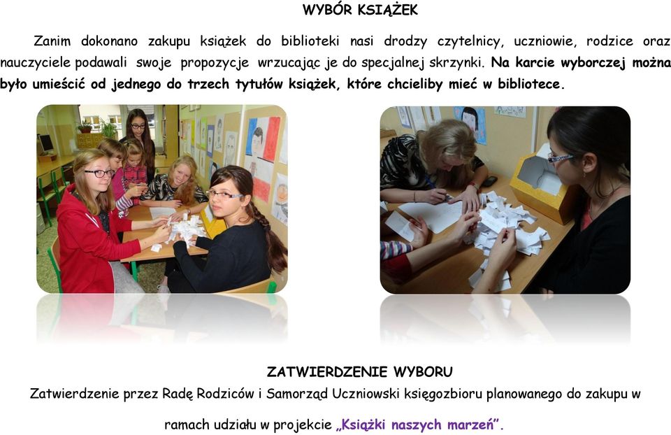 Na karcie wyborczej można było umieścić od jednego do trzech tytułów książek, które chcieliby mieć w bibliotece.