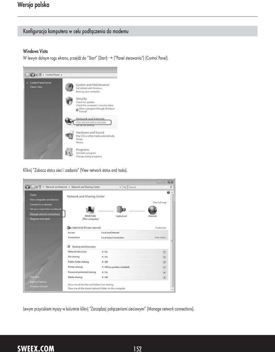 Kliknij Zobacz status sieci i zadania (View network status and tasks).