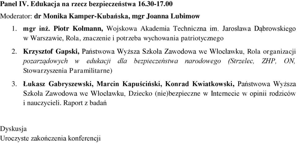 Krzysztof Gapski, Państwowa Wyższa Szkoła Zawodowa we Włocławku, Rola organizacji pozarządowych w edukacji dla bezpieczeństwa narodowego (Strzelec, ZHP, ON,