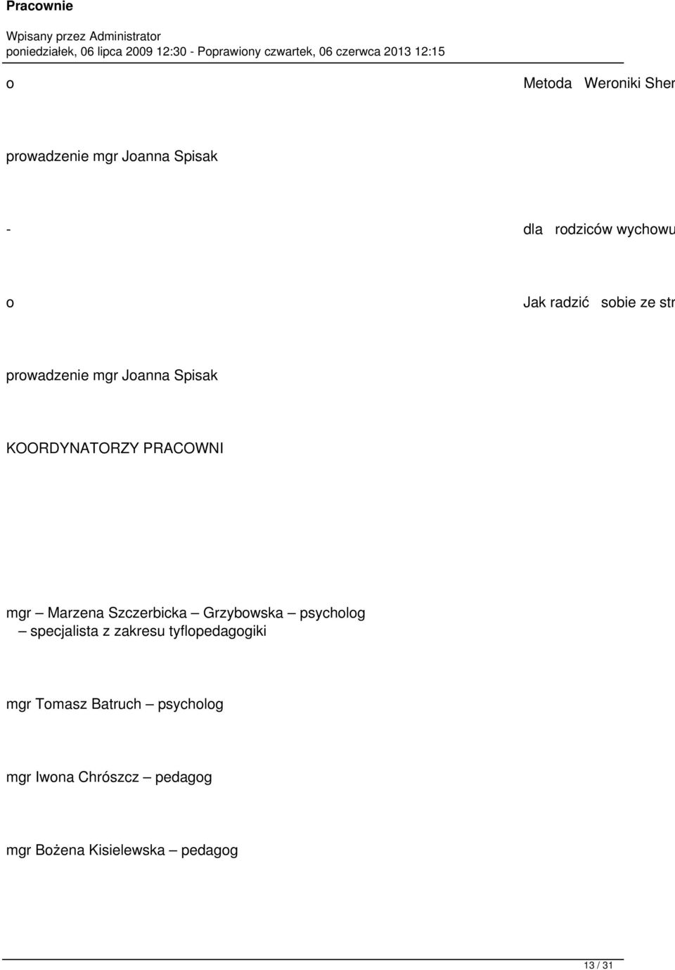 Marzena Szczerbicka Grzybowska psycholog specjalista z zakresu tyflopedagogiki mgr