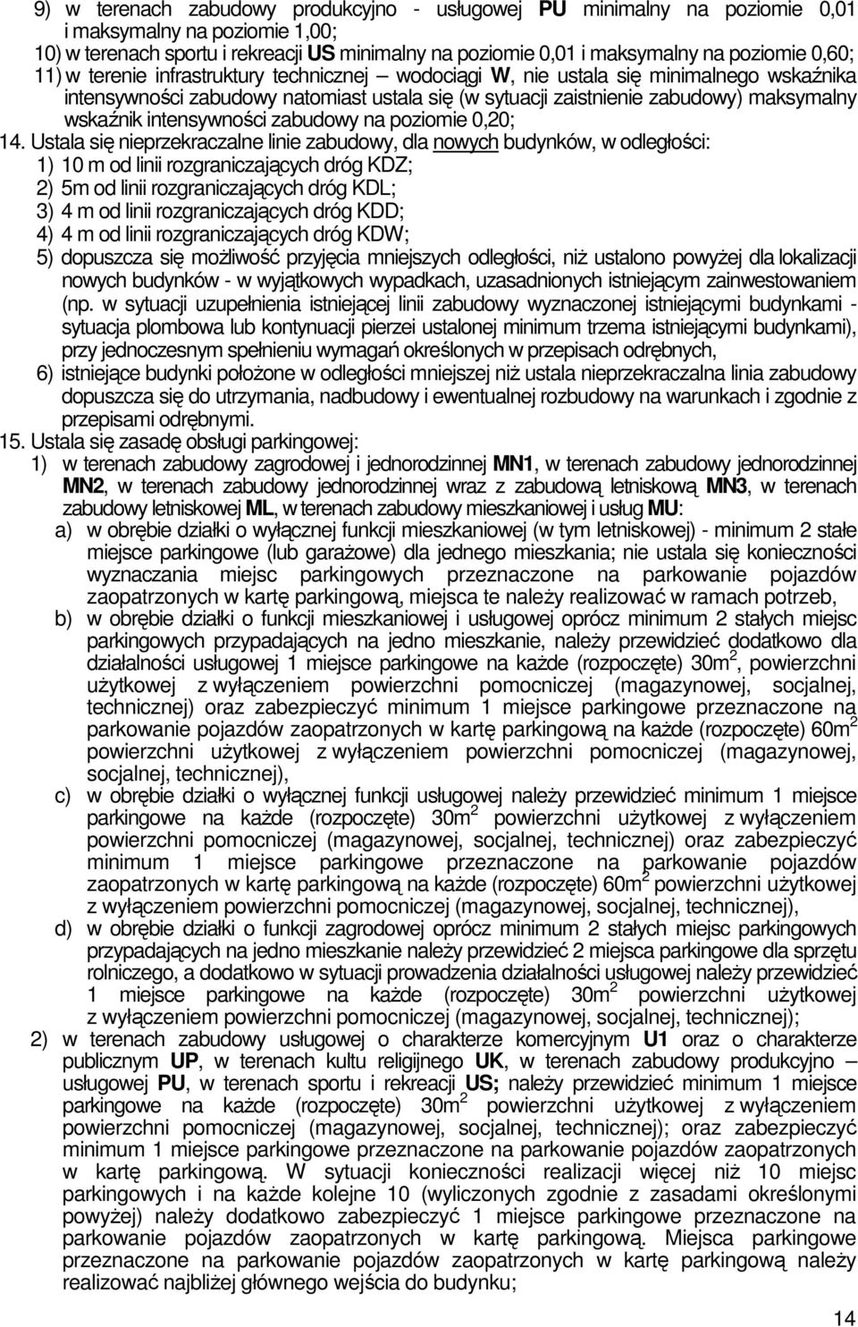 intensywności zabudowy na poziomie 0,20; 14.