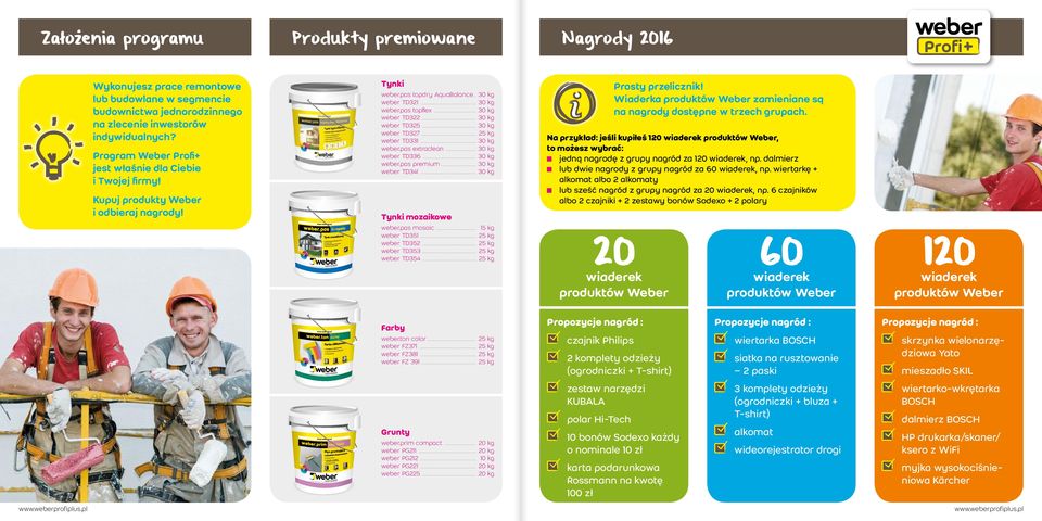 .. 30 kg weber TD327... weber TD331... 30 kg weber.pas extraclean... 30 kg weber TD336... 30 kg weber.pas premium... 30 kg weber TD341... 30 kg! Wiaderka zamieniane są na nagrody dostępne w trzech grupach.