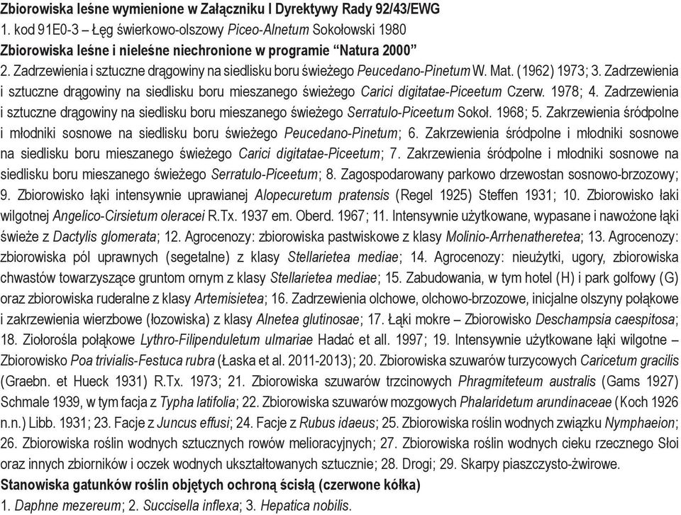 Zadrzewienia i sztuczne drągowiny na siedlisku boru świeżego Peucedano-Pinetum W. Mat. ( 1962 ) 1973 ; 3.