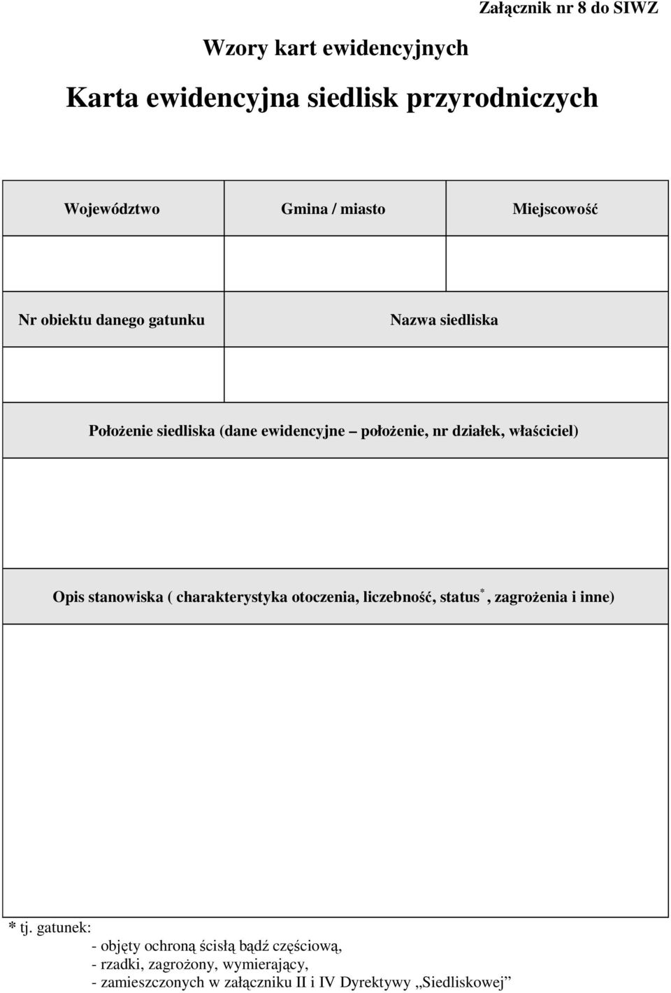 właściciel) Opis stanowiska ( charakterystyka otoczenia, liczebność, status *, zagroŝenia i inne) * tj.