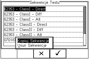 Można obejrzeć ustawienia każdej z sekwencji wciskając przycisk Zobacz. Domyślnie zaimplementowane sekwencje nie mogą być zmieniane.