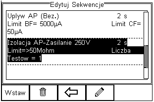 Indywidualny test został pomyślnie wstawiony i można go edytować jak opisano wcześniej w punkcie 2.1.4. Więcej testów elektrycznych może zostać dodanych bądź usuniętych w sposób opisany.