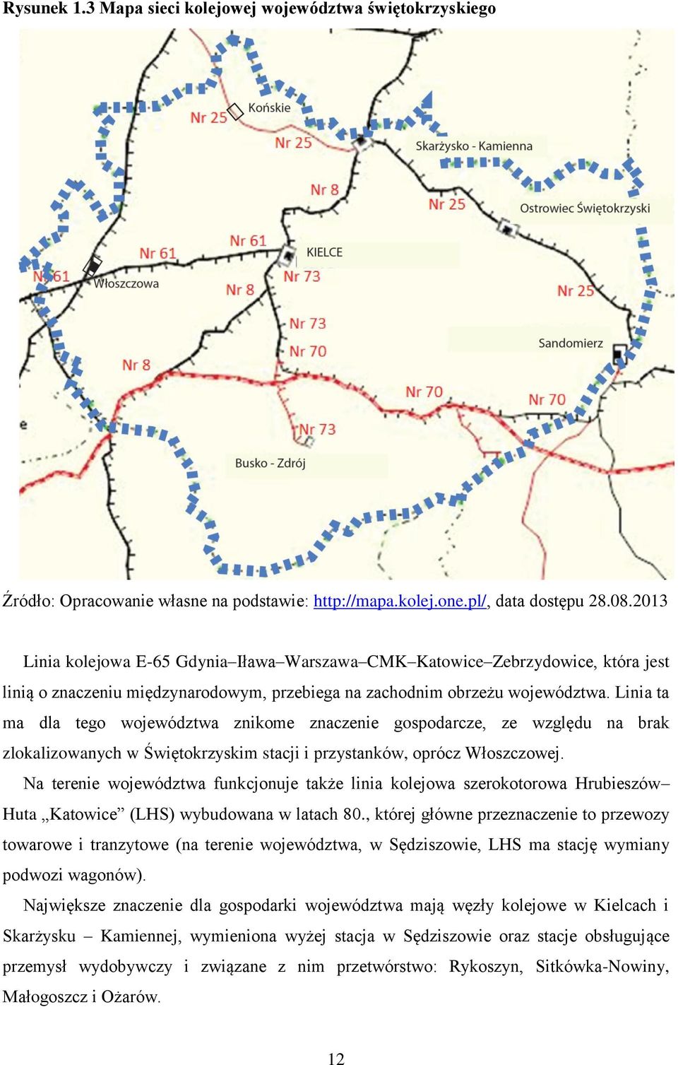 Linia ta ma dla tego województwa znikome znaczenie gospodarcze, ze względu na brak zlokalizowanych w Świętokrzyskim stacji i przystanków, oprócz Włoszczowej.