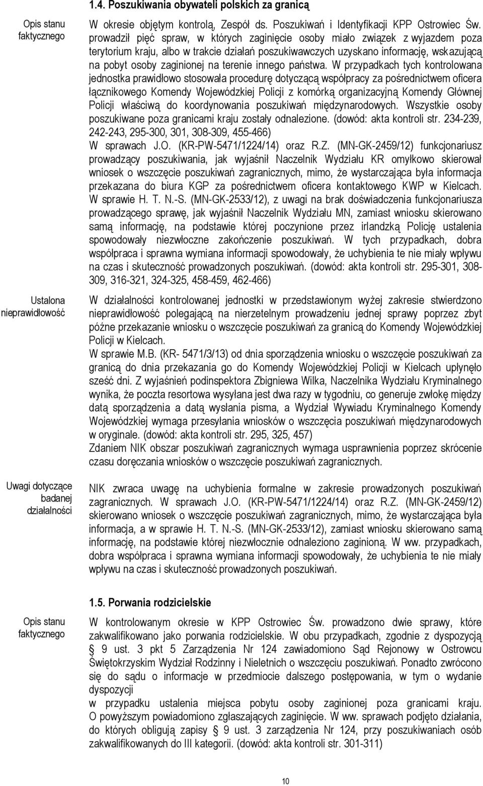 prowadził pięć spraw, w których zaginięcie osoby miało związek z wyjazdem poza terytorium kraju, albo w trakcie działań poszukiwawczych uzyskano informację, wskazującą na pobyt osoby zaginionej na