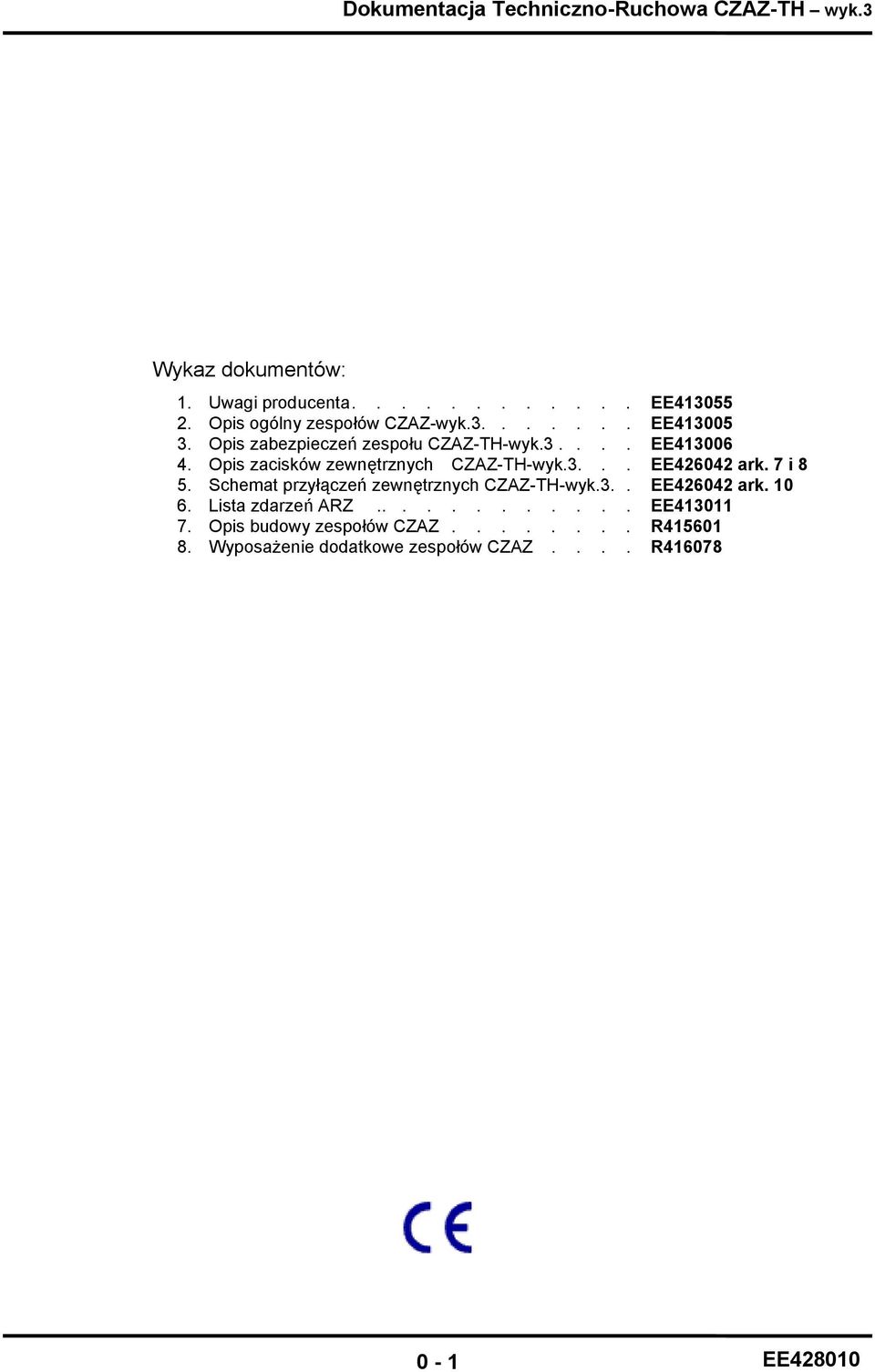 Opis zacisków zewnętrznych CZAZ-TH-wyk.3... EE426042 ark. 7 i 8 5. Schemat przyłączeń zewnętrznych CZAZ-TH-wyk.3.. EE426042 ark. 10 6.