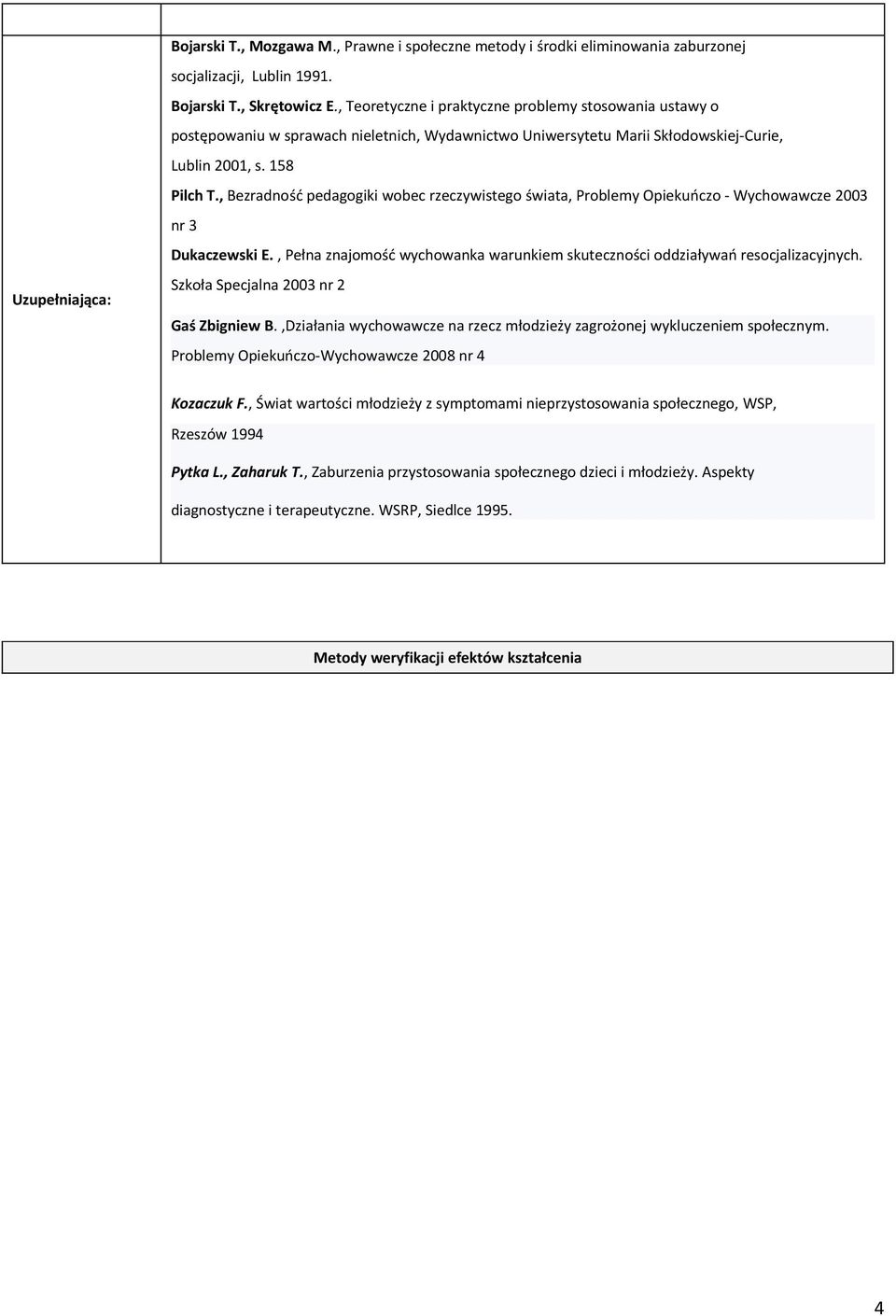 , Bezradność pedagogiki wobec rzeczywistego świata, Problemy Opiekuńczo - Wychowawcze 2003 nr 3 Dukaczewski E., Pełna znajomość wychowanka warunkiem skuteczności oddziaływań resocjalizacyjnych.