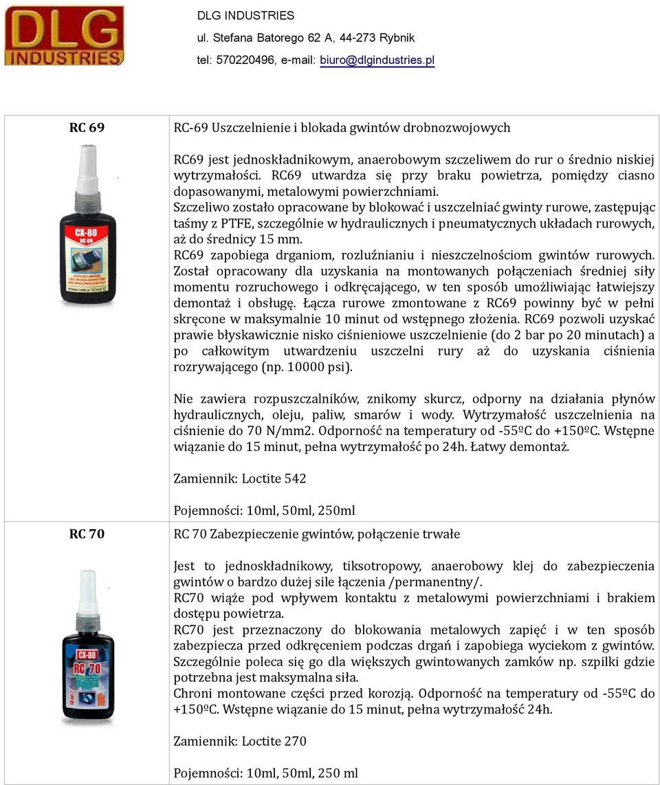 Szczeliwo zostało opracowane by blokować i uszczelniać gwinty rurowe, zastępując taśmy z PTFE, szczególnie w hydraulicznych i pneumatycznych układach rurowych, aż do średnicy 15 mm.