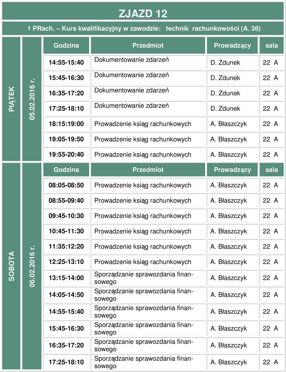 Zdunek 18:15:19:00 Prowadzenie ksiąg rachunkowych 19:05-19:50 Prowadzenie ksiąg rachunkowych 19:55-20:40 Prowadzenie ksiąg rachunkowych