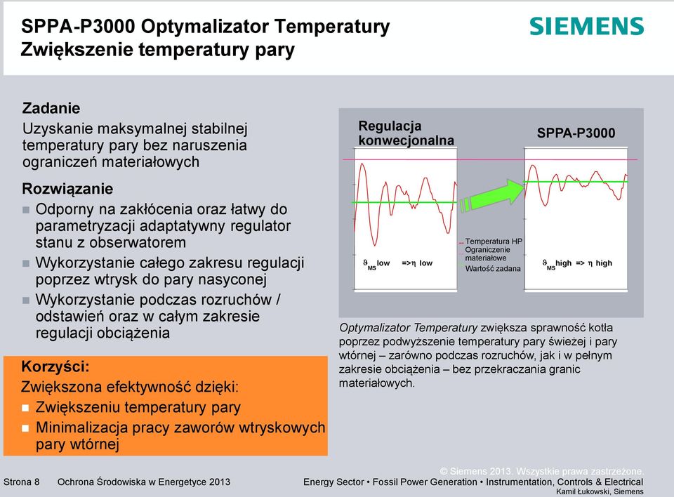 całym zakresie regulacji obciążenia Korzyści: Zwiększona efektywność dzięki: Zwiększeniu temperatury pary Minimalizacja pracy zaworów wtryskowych pary wtórnej Regulacja konwecjonalna Conventional