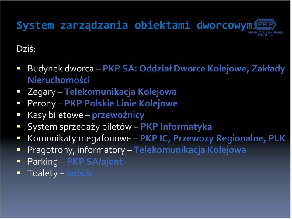 biletowe przewoźnicy System sprzedaży biletów PKP Informatyka Komunikaty megafonowe PKP IC,