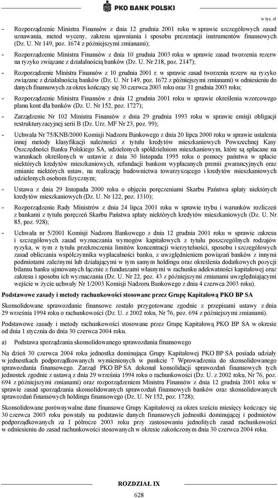 Nr 218, poz. 2147); - Rozporządzenie Ministra Finansów z 10 grudnia 2001 r. w sprawie zasad tworzenia rezerw na ryzyko związane z działalnością banków (Dz. U. Nr 149, poz.