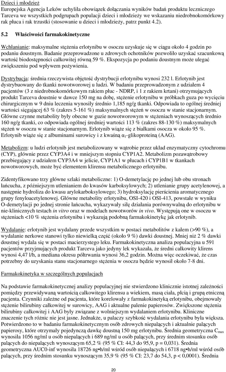 2 Właściwości farmakokinetyczne Wchłanianie: maksymalne stężenia erlotynibu w osoczu uzyskuje się w ciągu około 4 godzin po podaniu doustnym.