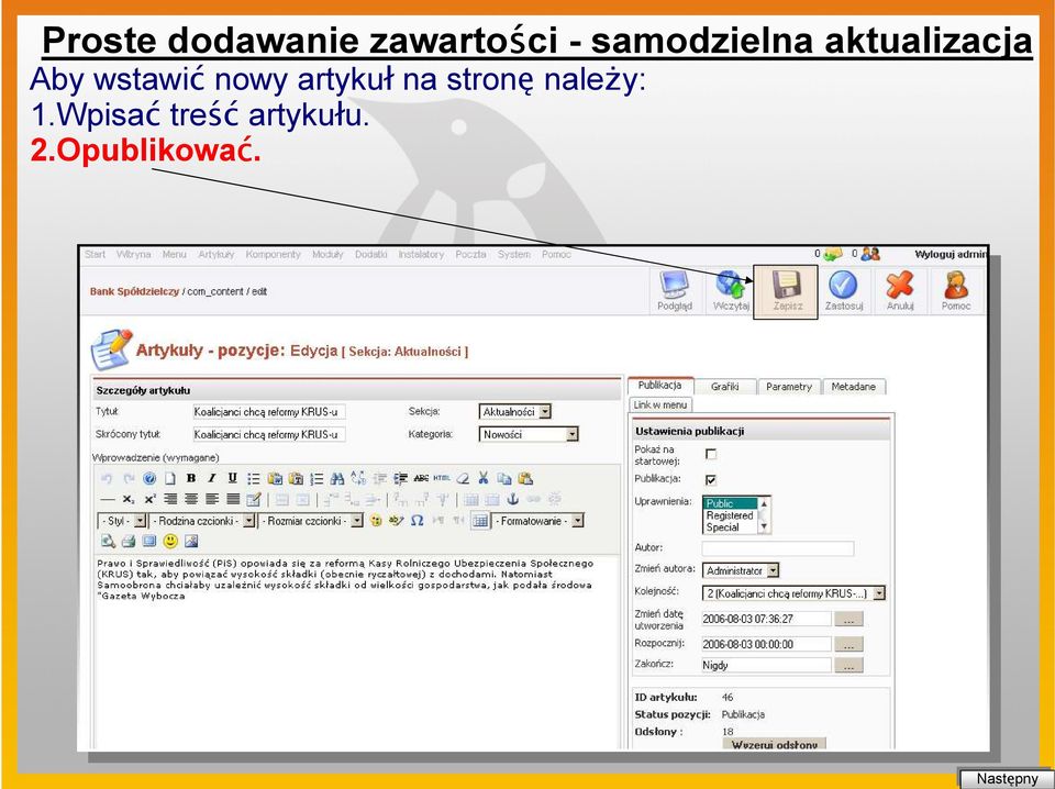 wstawić nowy artykuł na stronę