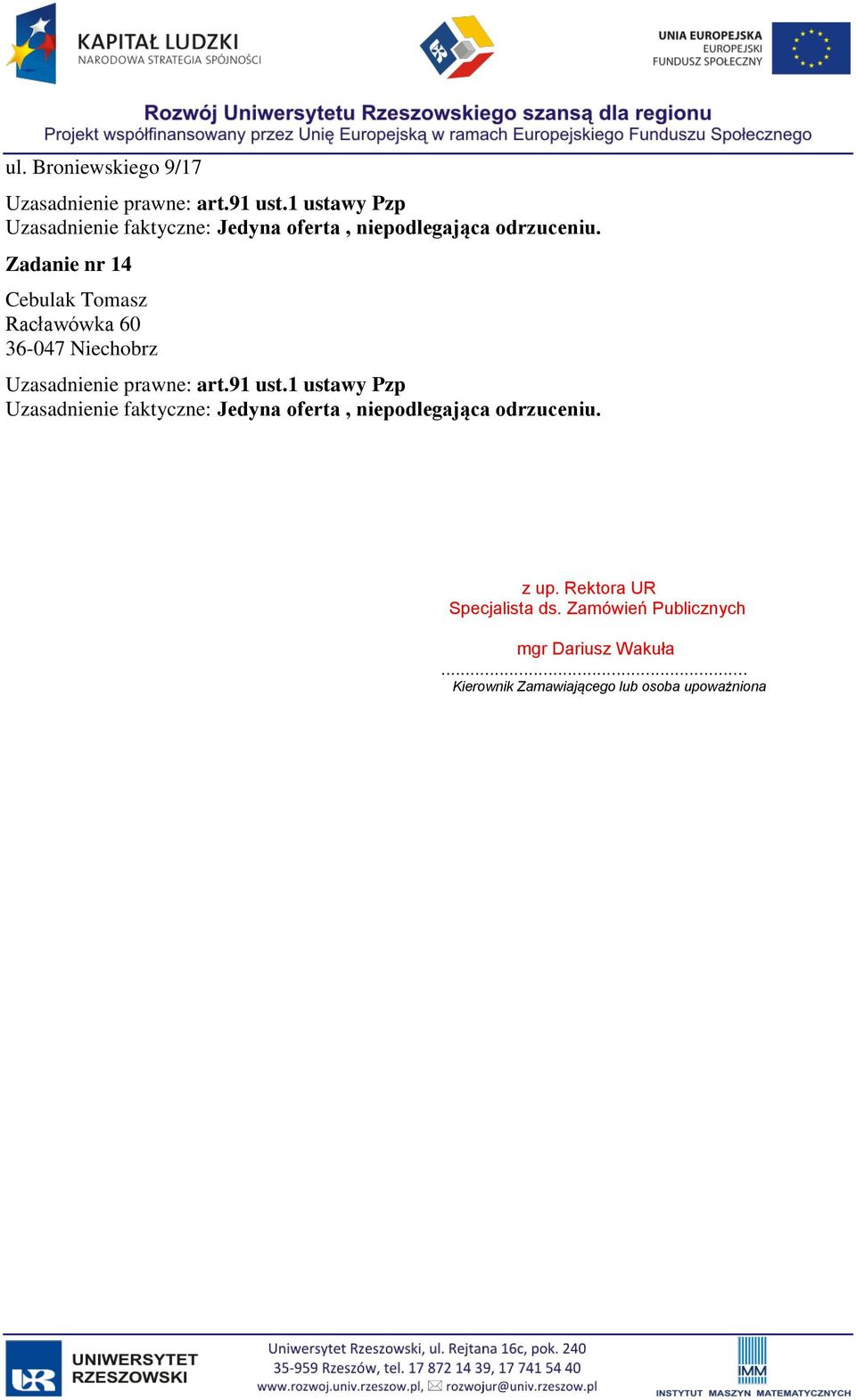 Rektora UR Specjalista ds.