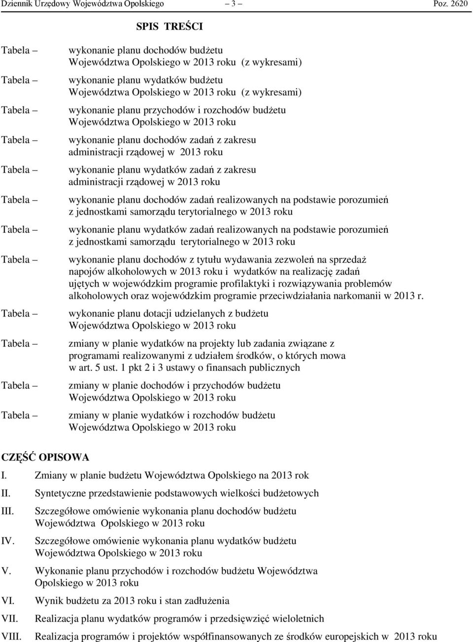 wydatków budŝetu Województwa Opolskiego w 2013 roku (z wykresami) wykonanie planu przychodów i rozchodów budŝetu Województwa Opolskiego w 2013 roku wykonanie planu dochodów zadań z zakresu