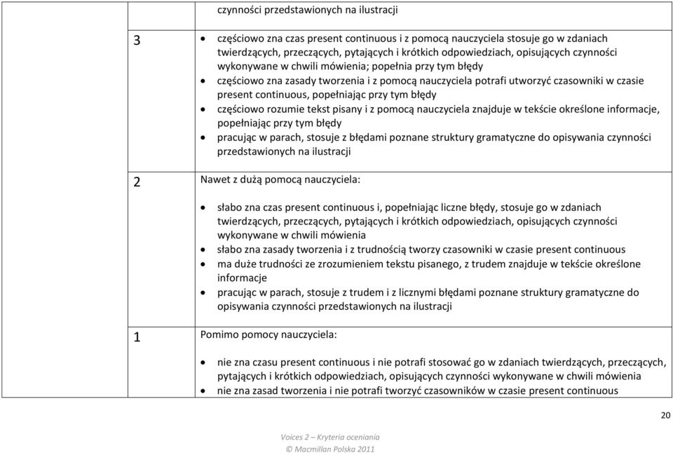 przy tym błędy częściowo rozumie tekst pisany i z pomocą nauczyciela znajduje w tekście określone informacje, popełniając przy tym błędy pracując w parach, stosuje z błędami poznane struktury