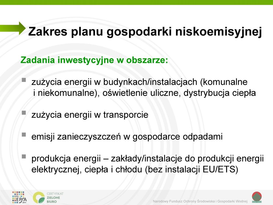 zużycia energii w transporcie emisji zanieczyszczeń w gospodarce odpadami produkcja energii