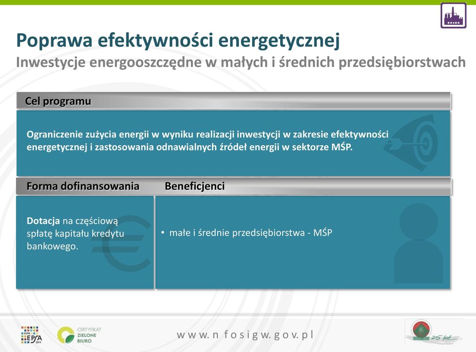 zakresie efektywności energetycznej i zastosowania odnawialnych źródeł energii w sektorze MŚP.