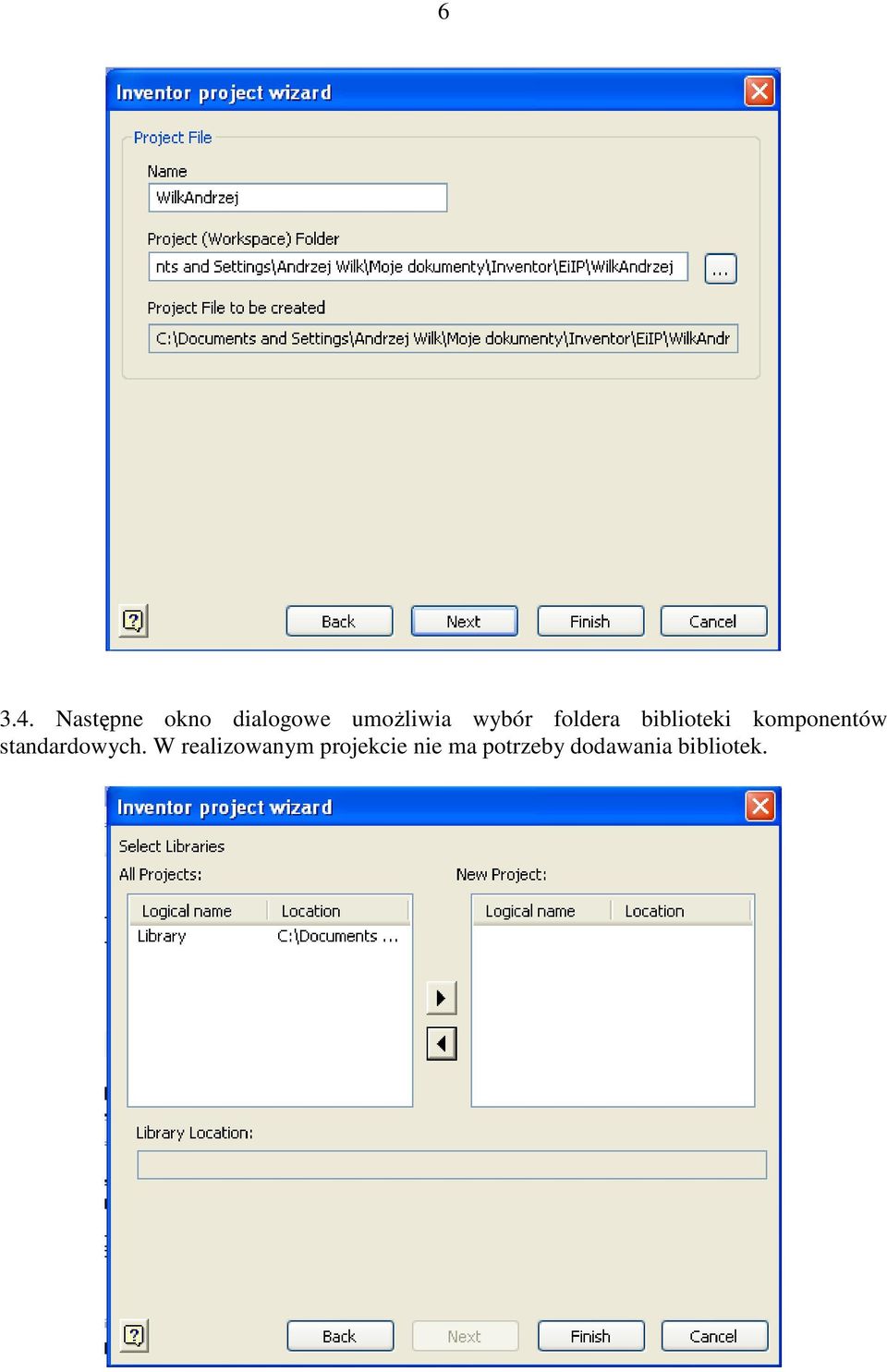 wybór foldera biblioteki komponentów
