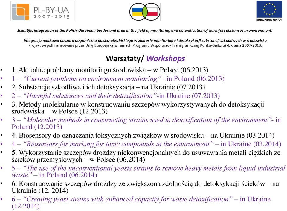 Metody molekularne w konstruowaniu szczepów wykorzystywanych do detoksykacji środowiska - w Polsce (12.
