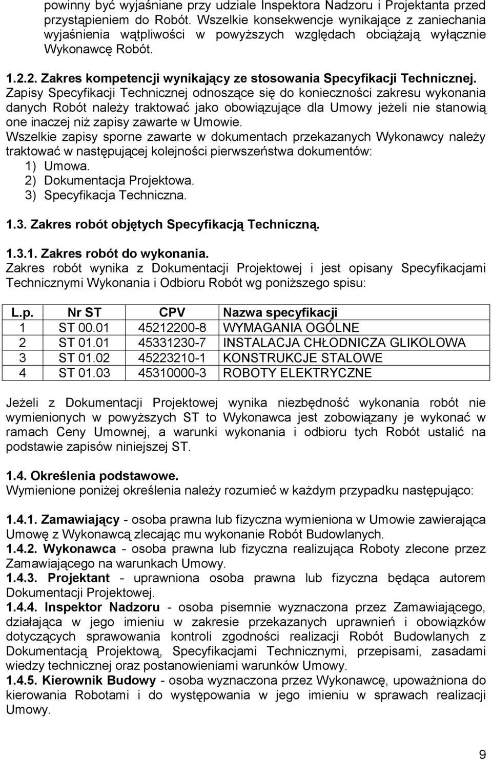 2. Zakres kompetencji wynikający ze stosowania Specyfikacji Technicznej.