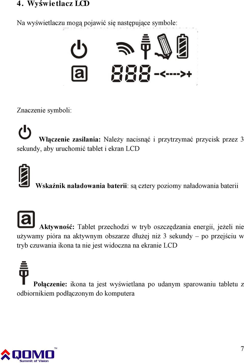 Tablet przechodzi w tryb oszczędzania energii, jeżeli nie używamy pióra na aktywnym obszarze dłużej niż 3 sekundy po przejściu w tryb czuwania