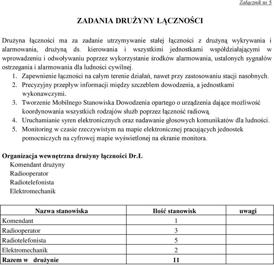 Zapewnienie łączności na całym terenie działań, nawet przy zastosowaniu stacji nasobnych. 2. Precyzyjny przepływ informacji między szczeblem dowodzenia, a jednostkami wykonawczymi. 3.