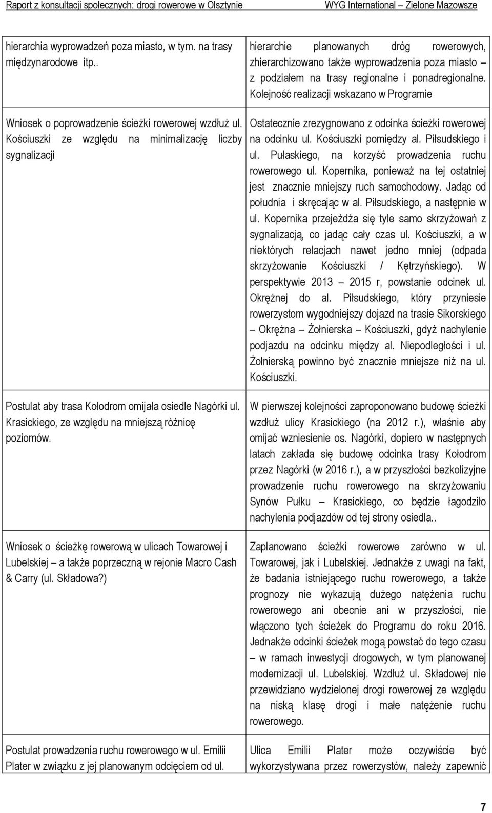Kolejność realizacji wskazano w Programie Wniosek o poprowadzenie ścieŝki rowerowej wzdłuŝ ul.