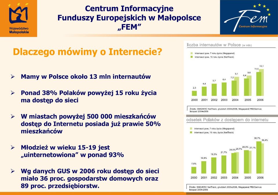 sieci W miastach powyżej 500 000 mieszkańców dostęp do Internetu posiada już prawie 50%