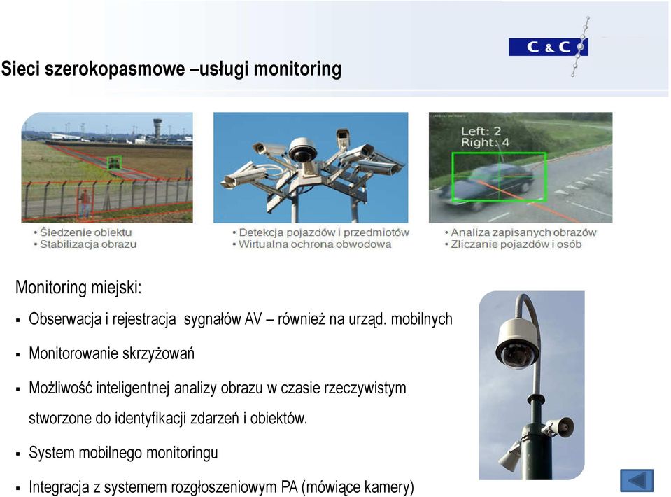 mobilnych Monitorowanie skrzyŝowań MoŜliwość inteligentnej analizy obrazu w czasie