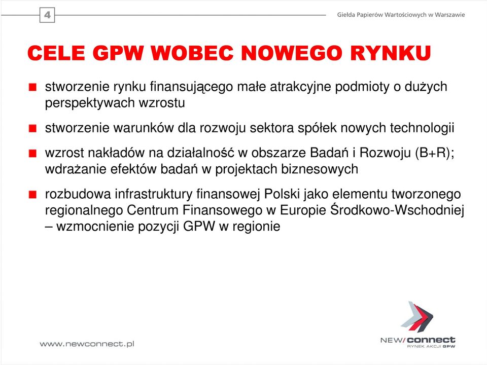 Badań i Rozwoju (B+R); wdraŝanie efektów badań w projektach biznesowych rozbudowa infrastruktury finansowej Polski