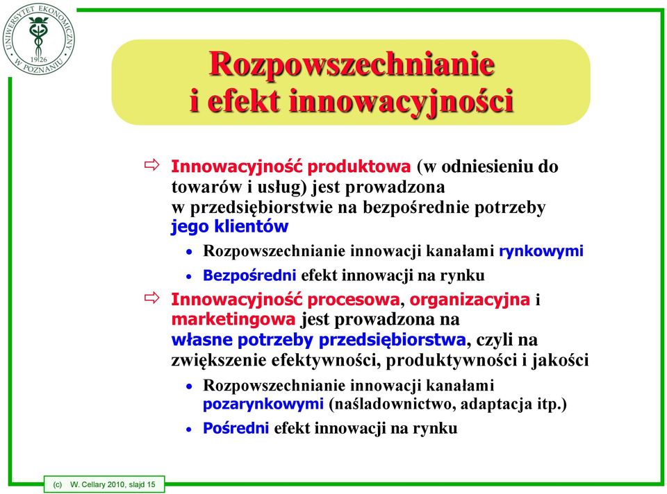 procesowa, organizacyjna i marketingowa jest prowadzona na własne potrzeby przedsiębiorstwa, czyli na zwiększenie efektywności, produktywności