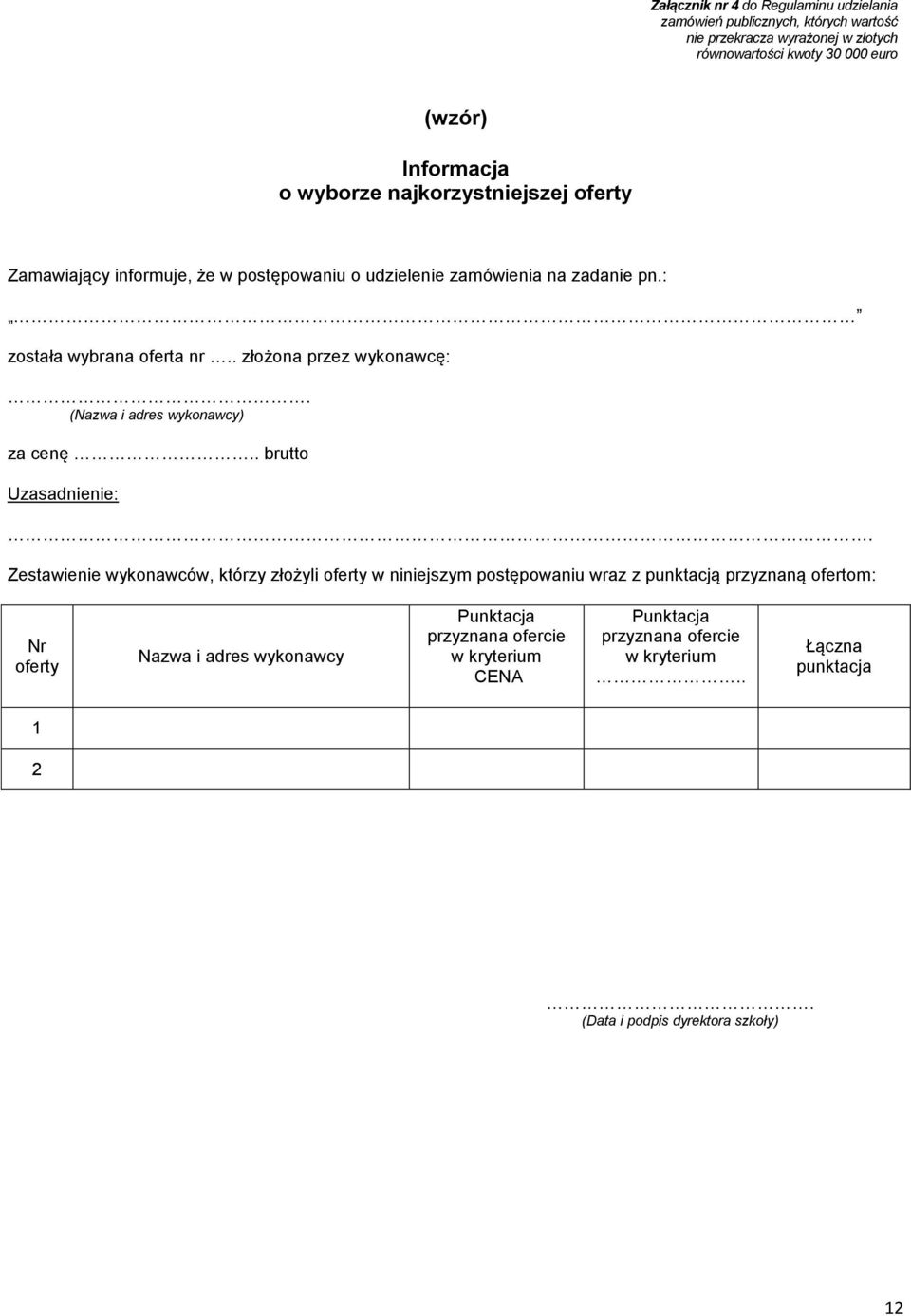 (Nazwa i adres wykonawcy) za cenę.. brutto Uzasadnienie:.