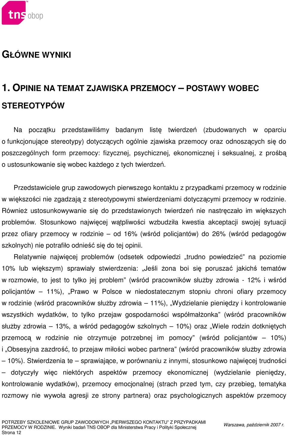 przemocy oraz odnoszących się do poszczególnych form przemocy: fizycznej, psychicznej, ekonomicznej i seksualnej, z prośbą o ustosunkowanie się wobec kaŝdego z tych twierdzeń.