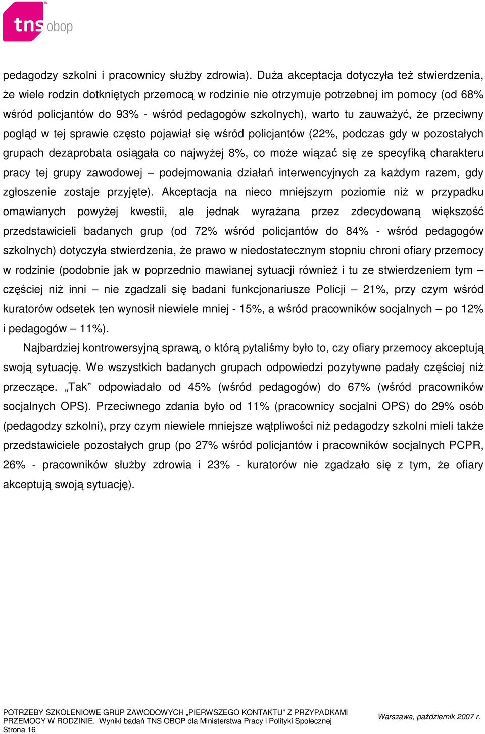 zauwaŝyć, Ŝe przeciwny pogląd w tej sprawie często pojawiał się wśród policjantów (22%, podczas gdy w pozostałych grupach dezaprobata osiągała co najwyŝej 8%, co moŝe wiązać się ze specyfiką