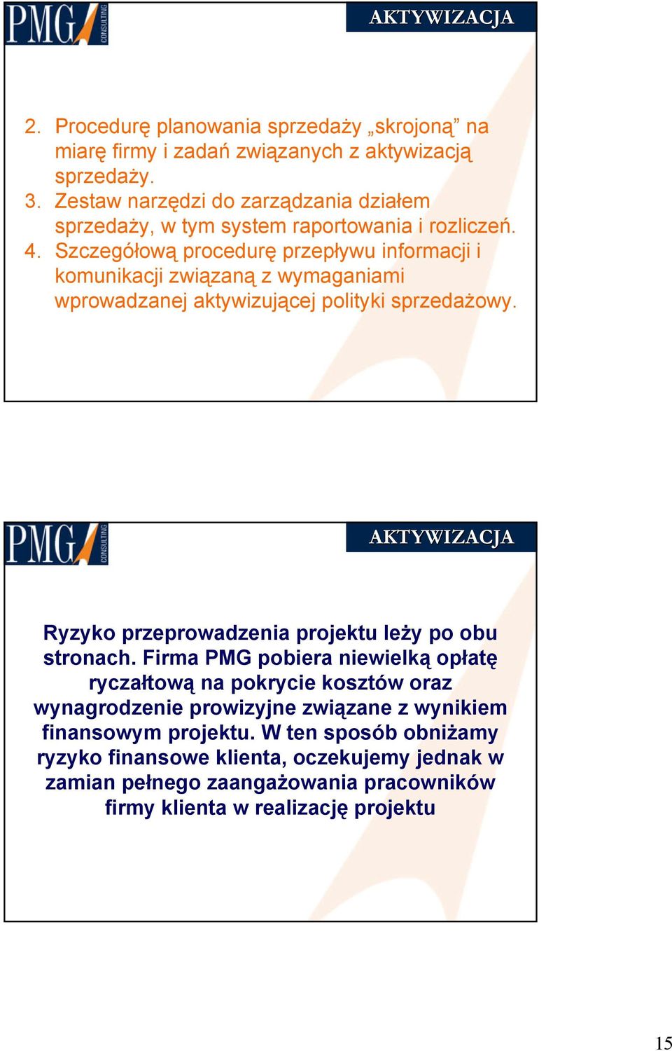 Szczegółową procedurę przepływu informacji i komunikacji związaną z wymaganiami wprowadzanej aktywizującej polityki sprzedażowy.