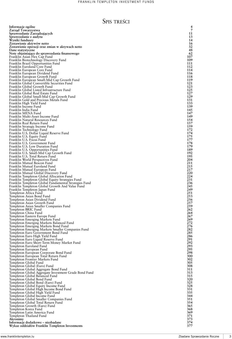 Fund 109 Franklin Brazil Opportunities Fund 111 Franklin Euroland Core Fund 112 Franklin European Core Fund 114 Franklin European Dividend Fund 116 Franklin European Growth Fund 118 Franklin European