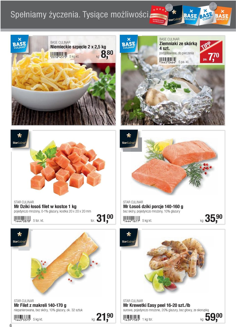 kt. tor. 31, 00 Mr Łosoś dziki porcje 140-160 g bez skóry, pojedynczo mrożony, 10% glazury!1444-bghh! 5 kg kt.